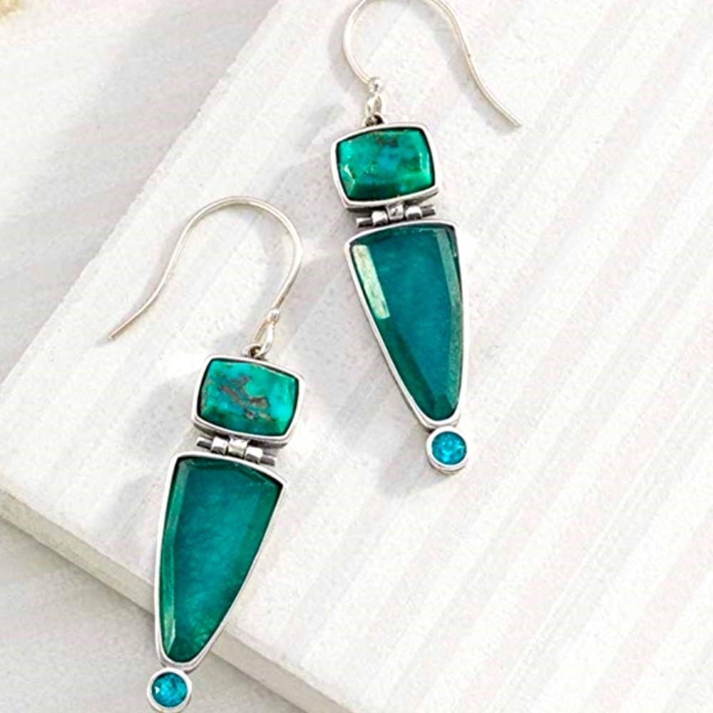 NEW Silpada Sterling Swarovski Crystal Compressed Turquoise Quartzite Earrings